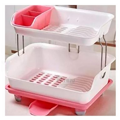 ESCURRIDOR RYBIU CO30399 ROSADO SECADOR DOBLE NIVEL PLATOS + GIFT MINIAGENDA