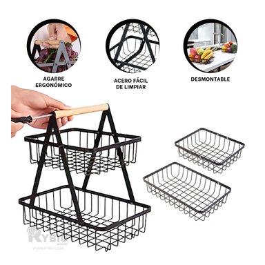 SET FRUTERO RYBIU CO30415 ACERO INOXIDABLE NEGRO CESTA 2 LADOS + REGALO LIGAS PEINAR