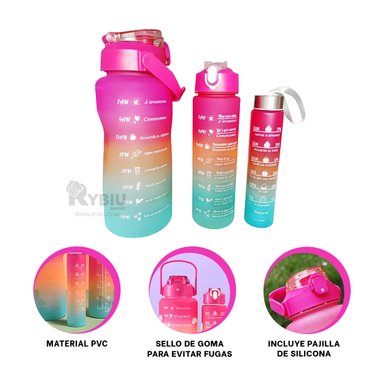 BOTELLA RYBIU CO29595 UTIL MODERNA CON TAPA FUCSIA + BANDERITAS ADHESIVAS