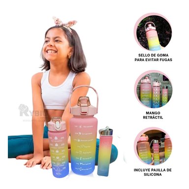 BOTELLA RYBIU CO29585 UTIL MODERNA CON TAPA ROSADA + BANDERITAS ADHESIVAS