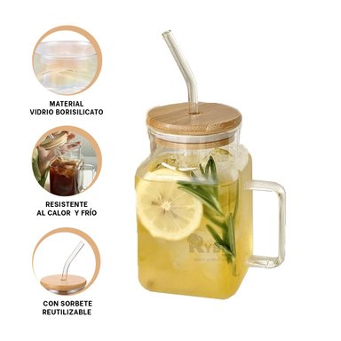 FRASCO CON ASA 500ML RYBIU CO32135 TRANSPARENTE +ENVOLTORIO DE REGALO