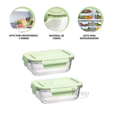 TAPER RYBIU CO32518 VIDRIO VERDE SEGURO PARA COMIDA 410ML +PAPEL DE REGALO