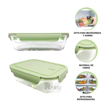 TAPER RYBIU CO32518 VIDRIO VERDE SEGURO PARA COMIDA 410ML +PAPEL DE REGALO - 2