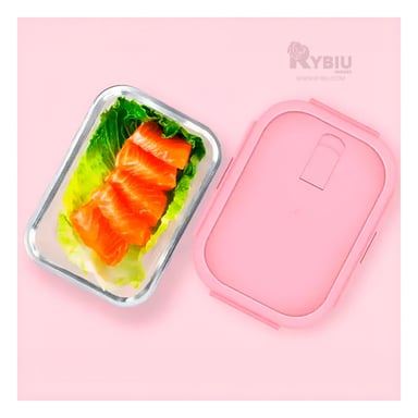 RECIPIENTE UTIL DE COMIDA RYBIU CO32519 VIDRIO ROSADO 1040ML +REGALO STICKERS - 2