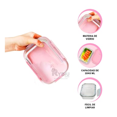 RECIPIENTE UTIL DE COMIDA RYBIU CO32519 VIDRIO ROSADO 1040ML +REGALO STICKERS - 3