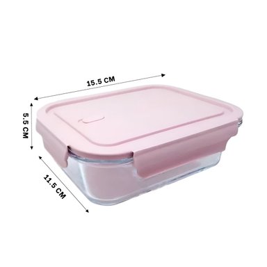 DEPOSITO COMPACTO DE VIDRIO 410 ML CON TAPA SEGURA ROSADO COCINA Y+LIGAS REGALO - 4