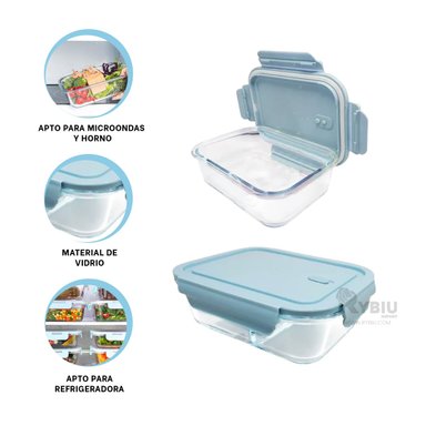 RECIPIENTE CON TAPA RYBIU CO32517 VIDRIO CELESTE 410ML +ENVOLTORIO DE REGALO