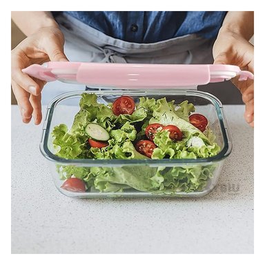 RECIPIENTE ADECUADO DE COMIDA RYBIU CO32516 VIDRIO ROSADO 410ML +REGALO STICKERS