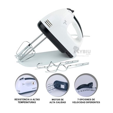 BATIDORA DE MANO RYBIU CO30188 COMPACTA 7 VELOCIDADES EN BLANCO Y+PAPEL DE REGALO - 3