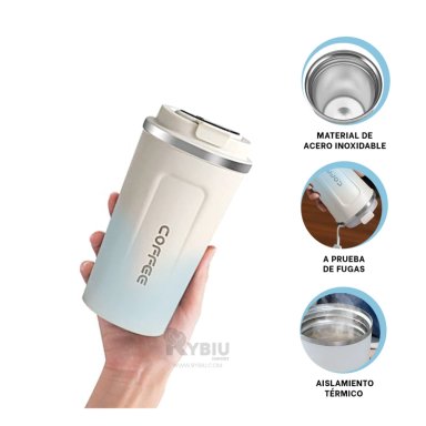 TAZA DE BEBIDAS CALIENTES RYBIU CO30264 CELESTE Y BLANCO +REGALO AGENDITA