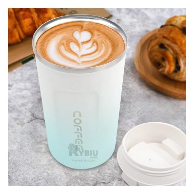 TAZA CON MEDIDOR TERMICO RYBIU CO30264 CELESTE Y BLANCO +GIFT MINIAGENDA