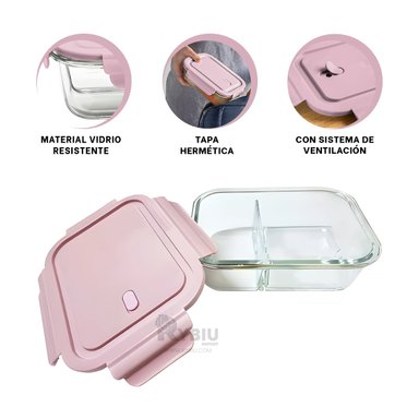 RECIPIENTE RESISTENTE CON TAPA RYBIU CO29560 ROSADO +ENVOLTORIO DE REGALO - 3
