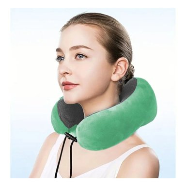 COJIN DE CUELLO CONFORT PARA VIAJAR CON TERCIOPELO VERDE Y ESPUMA VISCOELASTICA Y+LIGAS REGALO - 2