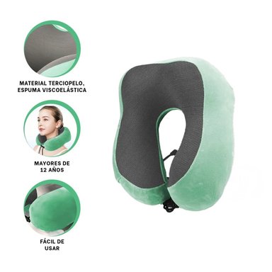 COJIN DE CUELLO CONFORT PARA VIAJAR CON TERCIOPELO VERDE Y ESPUMA VISCOELASTICA Y+LIGAS REGALO - 3