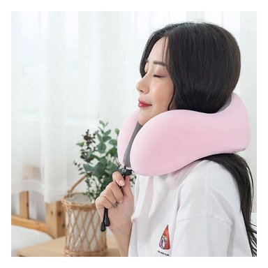 COJIN DE CUELLO CONFORT PARA VIAJAR CON TERCIOPELO ROSADO Y ESPUMA VISCOELASTICA Y+LIGAS REGALO - 2