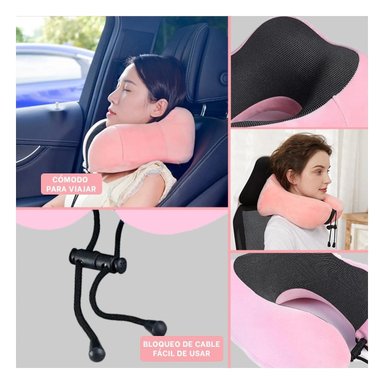 COJIN DE CUELLO CONFORT PARA VIAJAR CON TERCIOPELO ROSADO Y ESPUMA VISCOELASTICA Y+LIGAS REGALO - 5