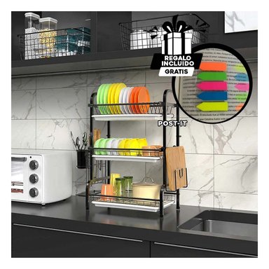 SET ESCURREPLATOS RYBIU HO32423 NEGRO TRIPLE NIVEL + BANDERITAS ADHESIVAS