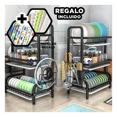 SET ESCURRIDOR RYBIU HO32423 NEGRO UTIL PLATOS + PAPEL REGALO