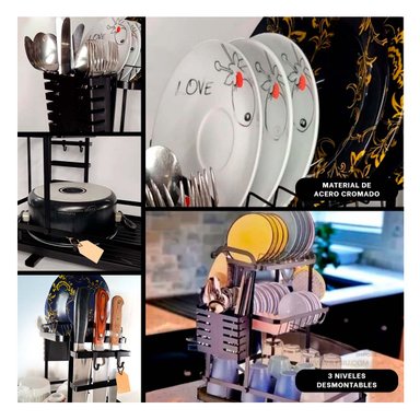 SET ESCURRIDOR RYBIU HO32424 NEGRO UTIL PLATOS 3 NIVELES + PAPEL REGALO