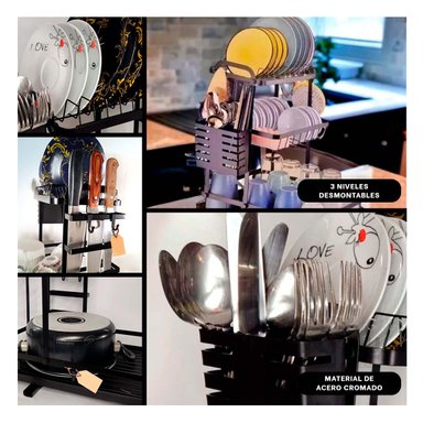 SET SOPORTE RYBIU HO32424 NEGRO DURADERO UTENSILIOS + GIFT MINIAGENDA