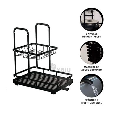 SET ESCURREPLATOS RYBIU HO32424 NEGRO TRIPLE NIVEL + BANDERITAS ADHESIVAS