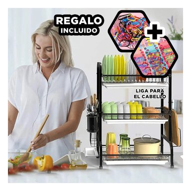ESCURREPLATOS 3 NIVELES EN NEGRO Y+REGALO LIGAS PARA PEINAR