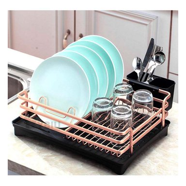 SET ESCURRIDOR RYBIU HO32425 ALUMINIO ORO ROSA UTIL PLATOS + PAPEL REGALO