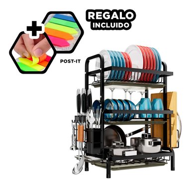 SET ESCURREPLATOS RYBIU HO32423 NEGRO 3 PISOS + POST-IT ADHESIVOS