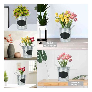 SET MACETA RYBIU HO32310 METAL PLATEADO ESTETICA FORMA CUBO + REGALO STICKERS