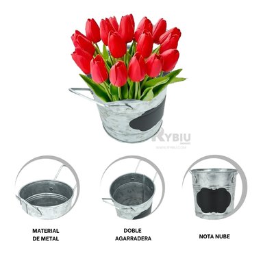 SET MACETA RYBIU HO32313 METAL PLATEADO POTE MOVIL NOTA NUBE + BANDERITAS ADHESIVAS