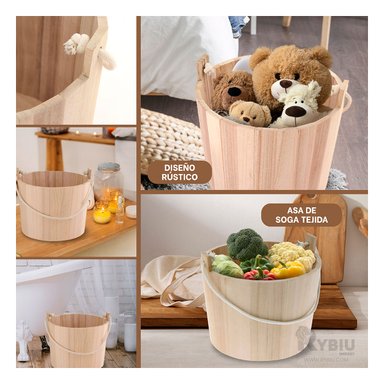 SET CESTO RYBIU HO32315 MADERA CLARA MARRON RECIPIENTE IDEAL CIRCULAR + LIGAS REGALO