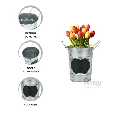 SET MACETA RYBIU HO32313 METAL PLATEADO ESTETICA FORMA NUBE + REGALO STICKERS - 2
