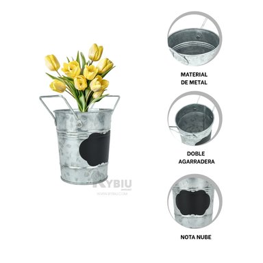 SET MACETA RYBIU HO32313 METAL PLATEADO ESTETICA FORMA NUBE + REGALO STICKERS - 4