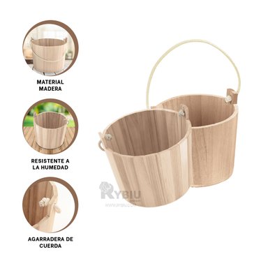 SET RECIPIENTE RYBIU HO32319 MADERA CLARA RUSTICO AZA + BANDERITAS ADHESIVAS