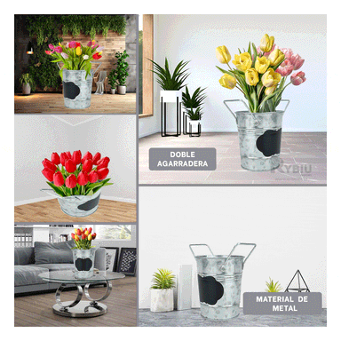 SET MACETERO RYBIU HO32313 METAL PLATEADO MODERNO NOTA NUBE + PAPEL REGALO