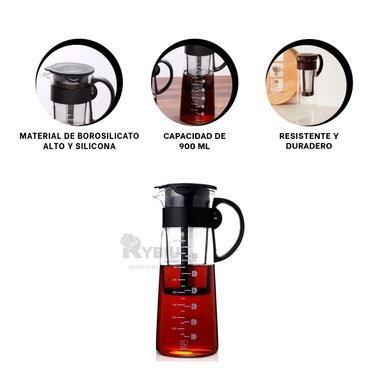 JARRA RYBIU CO32504 TRANSPARENTE RECIPIENTE CAFES 900 ML + LIGAS REGALO