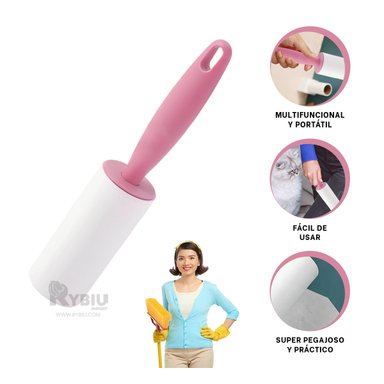 RODILLO RYBIU HO30814 ARTICULO SACAR PELUSA ROSADO + BANDERITAS ADHESIVAS - 4