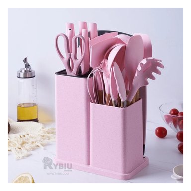 SET ACCESORIOS COCINA RYBIU CO29821 ROSADO CUBIERTOS RESISTENTE + LIGAS REGALO