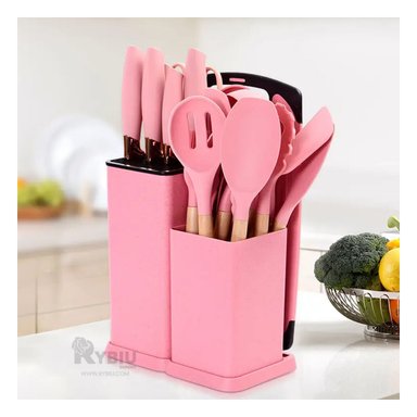 SET ACCESORIOS COCINA RYBIU CO29821 ROSADO UTENSILIOS COCINAR + GIFT STICKERS