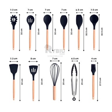 SET ACCESORIOS COCINA RYBIU CO29820 NEGRO CUBIERTOS COMIDA + LIGAS REGALO