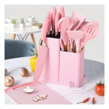 SET ACCESORIOS COCINA RYBIU CO29821 ROSADO UTENSILIOS UTIL + BANDERITAS ADHESIVAS