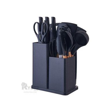 SET ACCESORIOS COCINA RYBIU CO29820 NEGRO CUBIERTOS TABLA PICAR + REGALO STICKERS