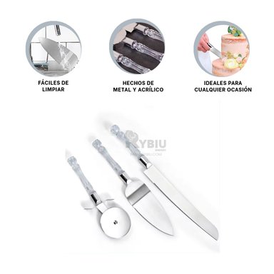 UTENSILIOS PASTEL RYBIU JUEGO DURADEROS CORTAR MANGO ACRÍLICO + GIFT STICKERS CO30049