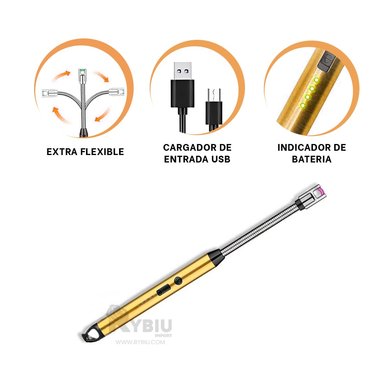 CHISPERO RYBIU RECARGA USB EN + BANDERITAS ADHESIVAS CO30504 DORADO