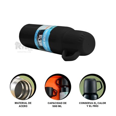 BIDON ISOTERMICO EN COLOR NEGRO 500ML Y+GIFT STICKERS