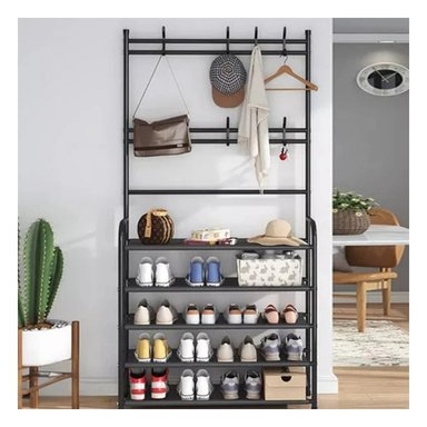 ESTANTE RYBIU CURVO NEGRO DISEÑO ZAPATOS + LIGAS REGALO