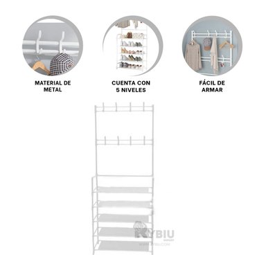 PORTAZAPATOS RYBIU HO30840 BLANCO CURVO CON PERCHAS + REGALO STICKERS