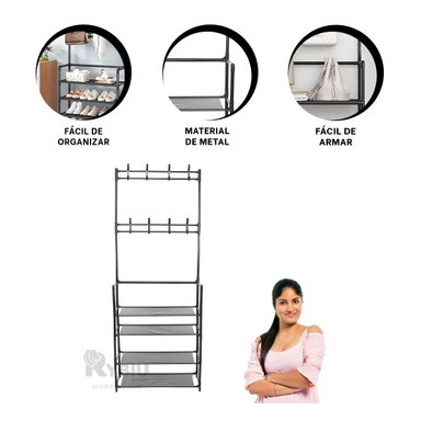 PORTAZAPATOS RYBIU RECTO NEGRO CON PERCHEROS + REGALO STICKERS