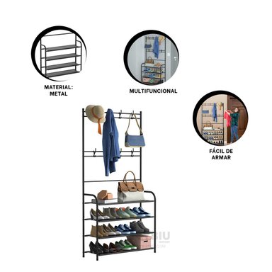 PORTAZAPATOS RYBIU CURVO NEGRO CON PERCHAS + REGALO AGENDITA