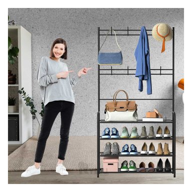 PORTAZAPATOS RYBIU CURVO NEGRO CON PERCHEROS + REGALO STICKERS